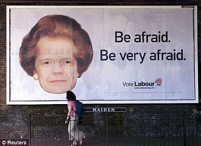 attackad - Hague as Thatcher Thatcher 2001 election