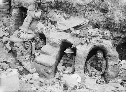 Border_Regiment_men_in_dugouts_Battle_of_the_Somme_August_1916_IWM_Q_872