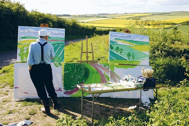 David Hockney working outside