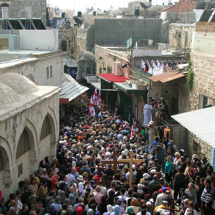 An orthodox Good Friday procession on the Via Dolorosa (Jerusalem)